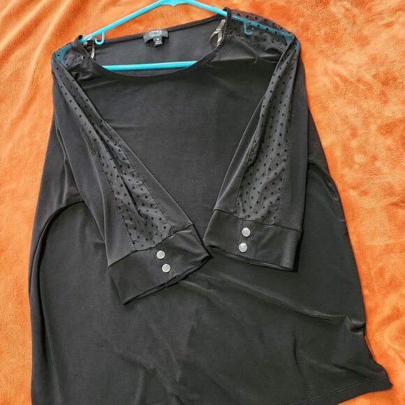 Jones New York Blouse Size Medium Black Color Mesh Sleeves Stretch - Picture 9 of 12